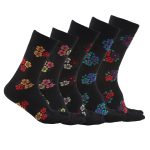 Allover Floral Design Black Acrowool Spandex Socks with Thumb